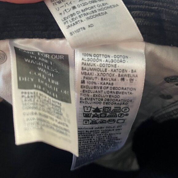 NWT Levi's Straight Leg Corduroy Pants 27x30, Black, 100% Cotton - Picture 7 of 8